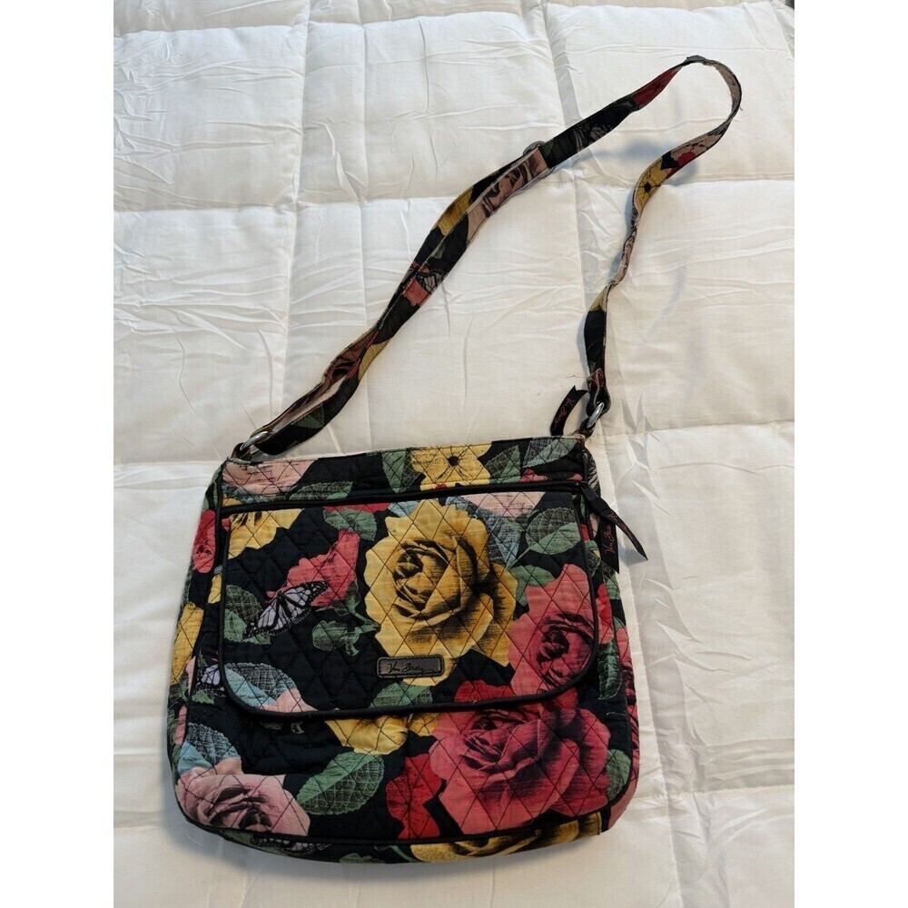 Vera Bradley Triple Zip Hipster Crossbody Shoulder Bag Purse Roses
